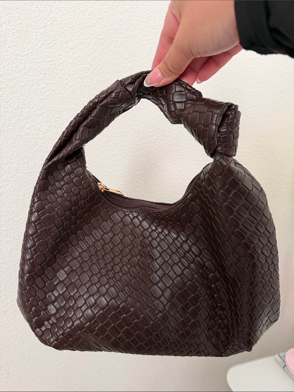Dark Brown Woven Hobo Bag